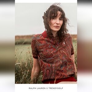 Raph Lauren Trendy Golf Womens Paisley Jersey Polo Shirt Ancient Madder Paisley